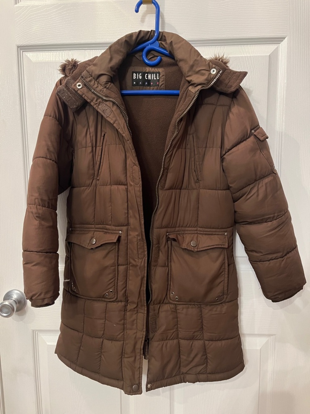 Big Chill Brown Quilted Puffer Coat with Hooded Collar